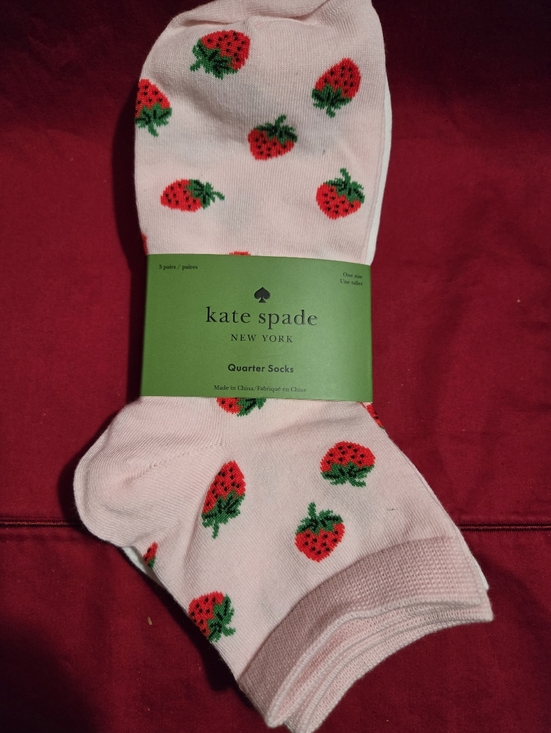 kate spade Accessories - kate spade 3pk Pink Strawberry Pattern Quarter Socks NWT